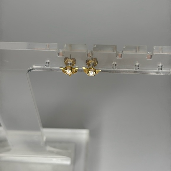 Gold and White Lotus Stud Earrings - Picture 3 of 3